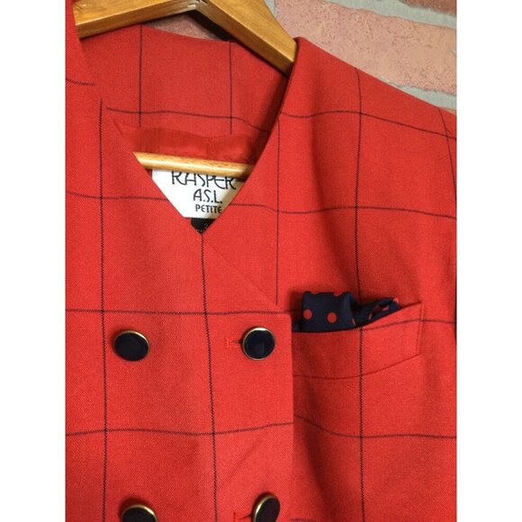 VTG Kasper A.S.L Petite Red Double-Breasted Womens Blazer Jacket Size 2 Checkere - Picture 4 of 12